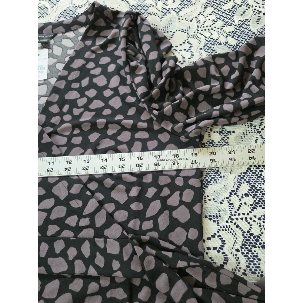 Ann Taylor Wrap Dress 14 Black/Gray Animal Print Midi Long Sleeve Stretch NWT - Picture 6 of 10
